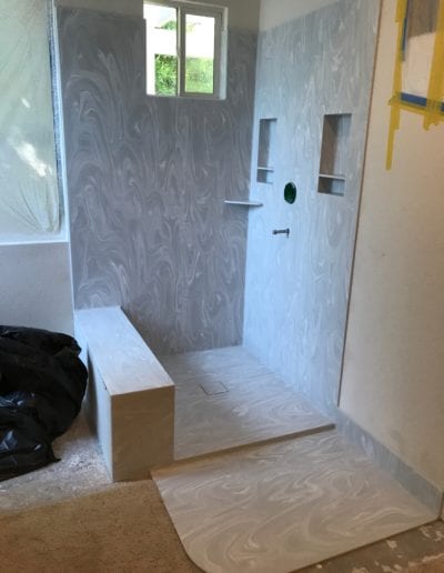 seamless shower corian gray onyx bench seat hidden drain 10 x 18 niches