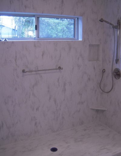 seamless shower corian arrowroot shampoo niche footrest